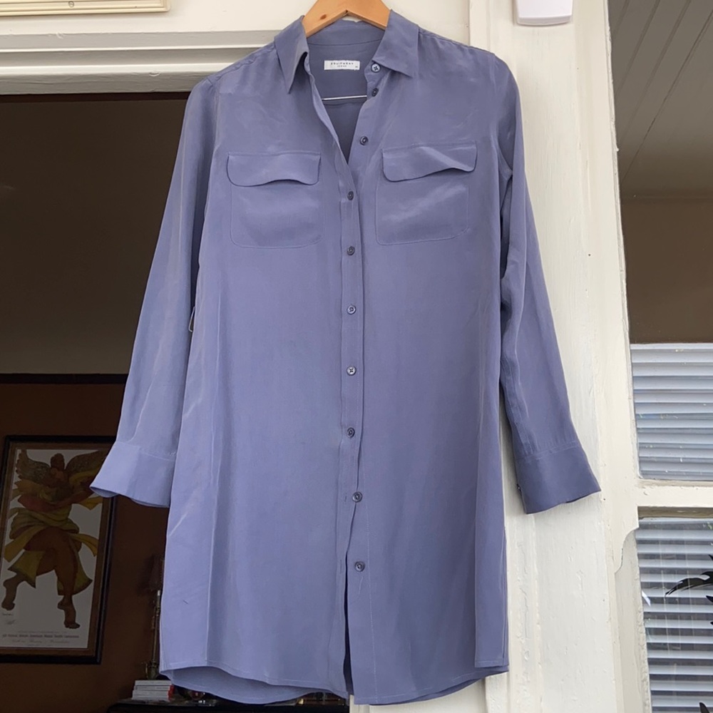 EQUIPMENT Rémy Utility Silk Steal Blue Dress XS